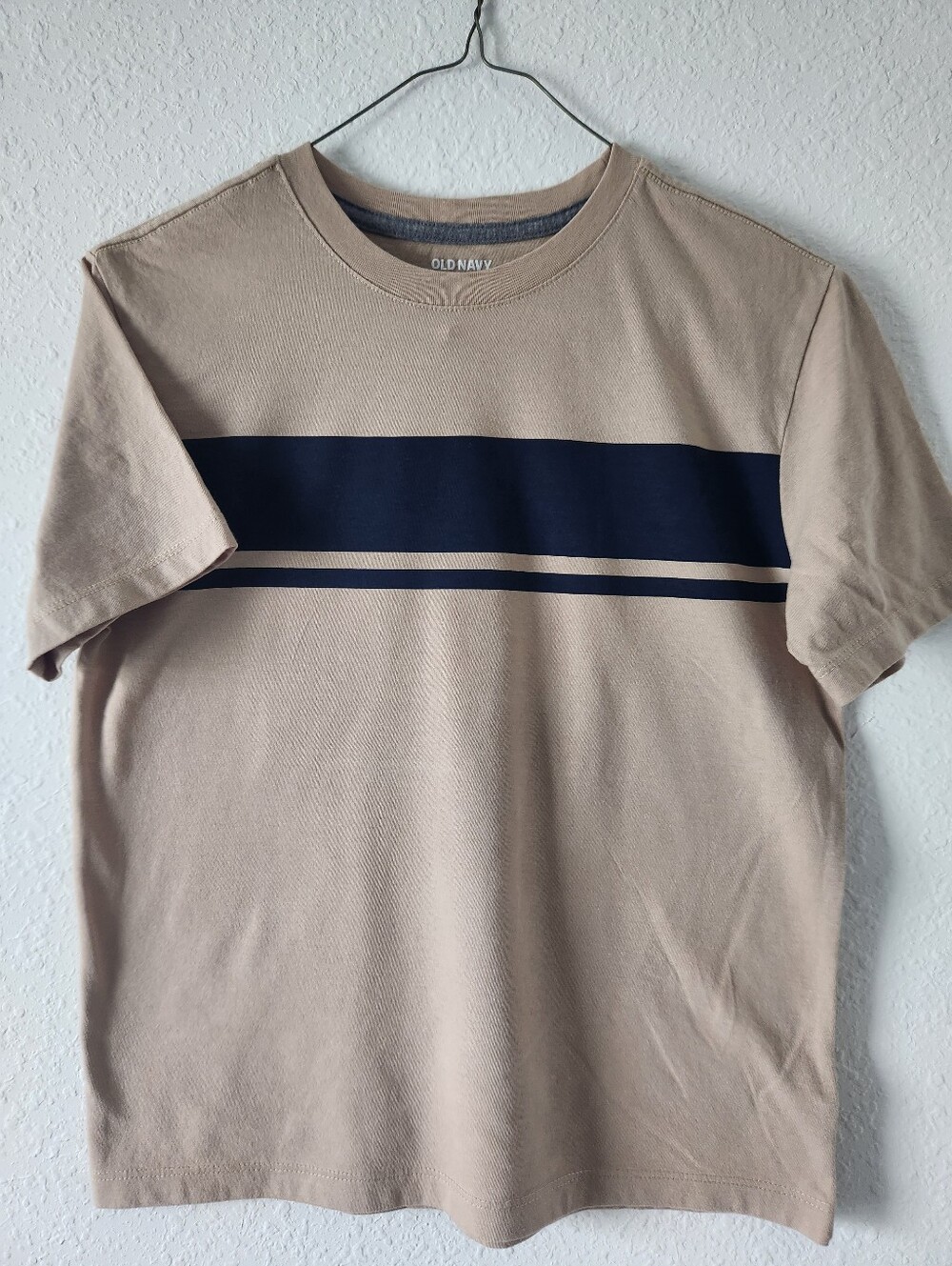 Old Navy Beige Short Sleeve Tee with Navy Stripe
